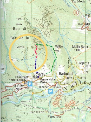 Particolare della carta topografica che rappresenta la via ferrata di Covarey (60188 bytes)